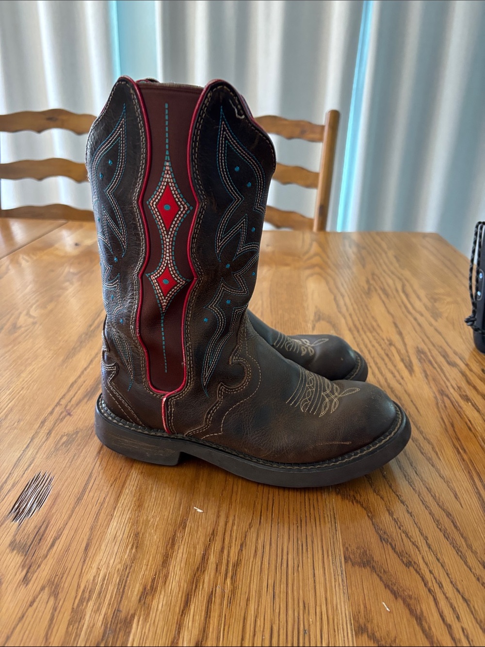 Women’s Brown Western Work Boots with Red Stitch Accents